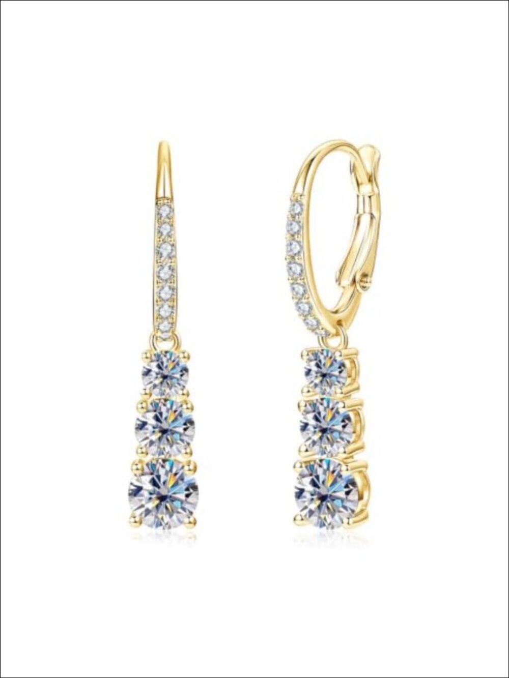 14K Gold Plated Moissanite Drop Hoop Earrings